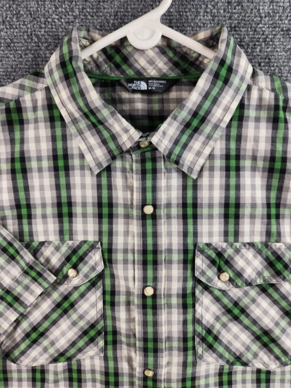 The North Face Western Shirt Men Green Plaid Pearl Snap Hiking Outdoors Medium